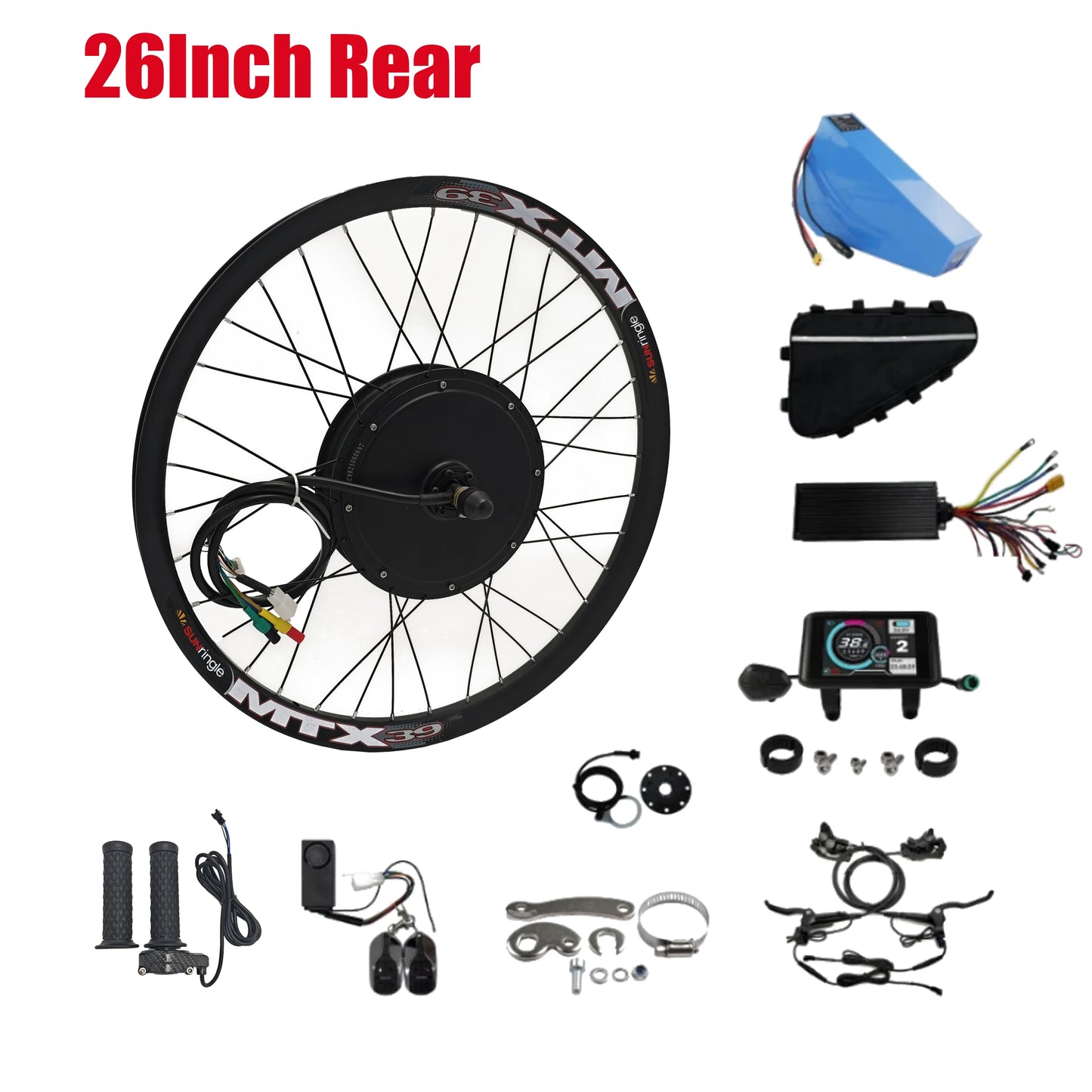 24"/26"/27.5"/29"/700C MTX39 Rear Motor Wheel Conversion Kits | 72V 3000W High-Power Motor with 26AH Large-Capacity Battery